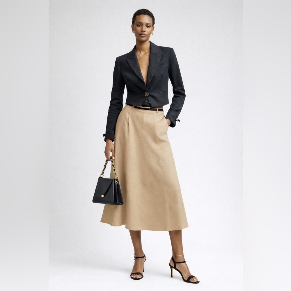 Veronica Beard “Girard” cropped one button linen tailored jacket in black. 6